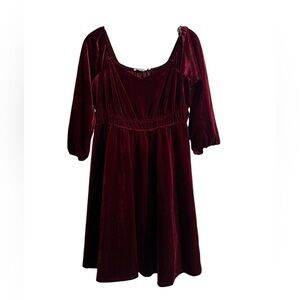 Celebrity Pink Maroon Burgundy Velvet Baby Doll Party Dress Small Medium